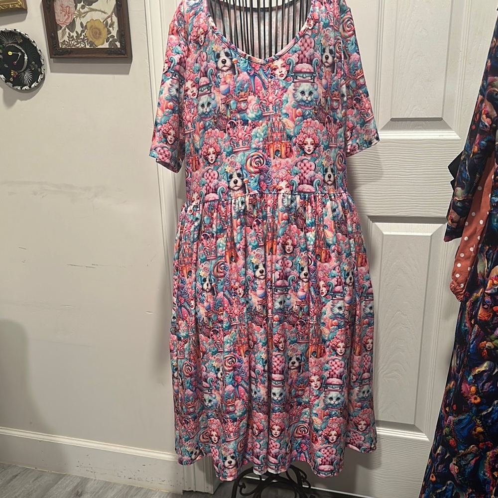 Pink and Blue Flutter Sleeve Midi Sundress